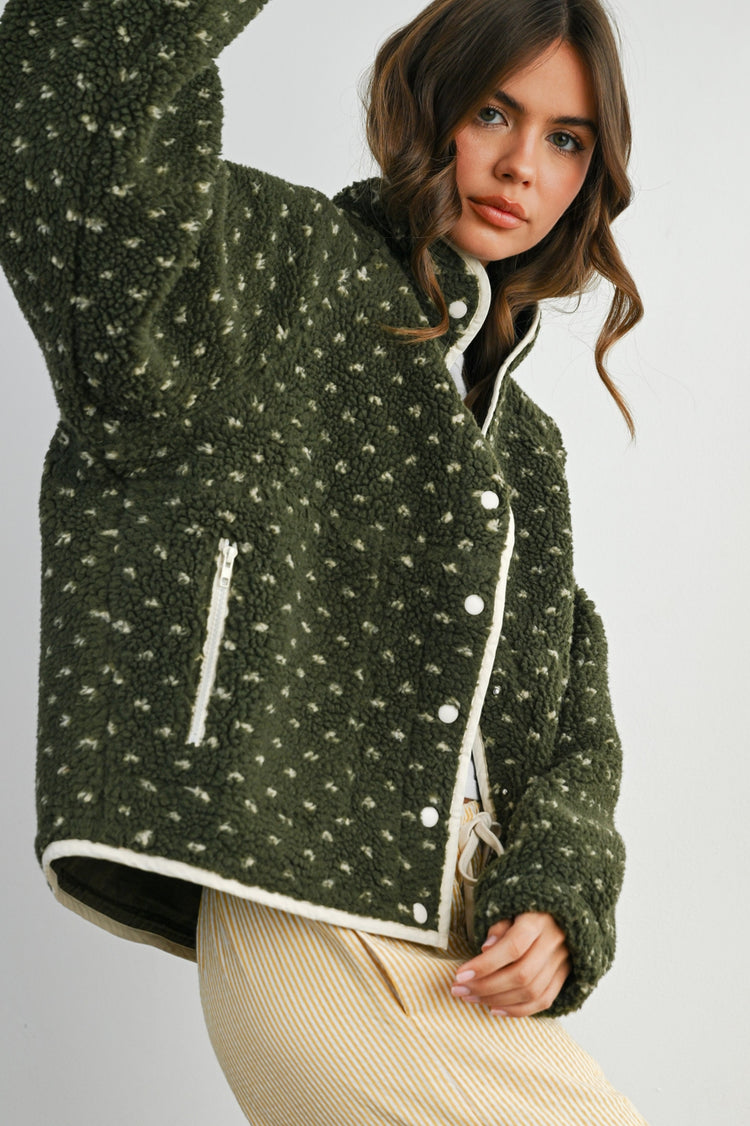 The Fern Dot Sherpa Fleece Snap Jacket