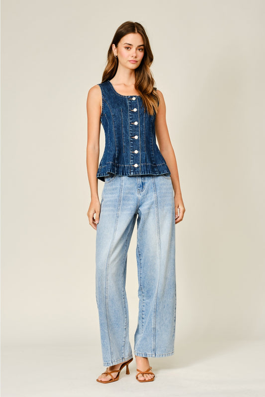 Stretch Princess Line A Line Denim Vest