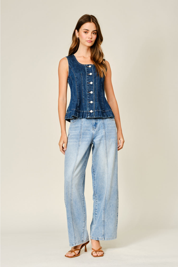 Stretch Princess Line A Line Denim Vest