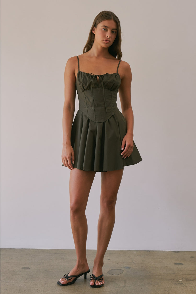 Corset Top Detail Front Tie Mini Dress