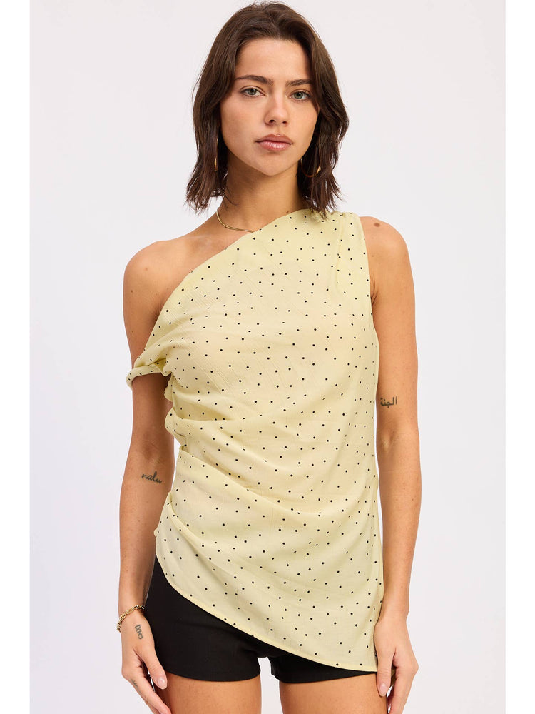 Asymmetrical Shoulder Tunic Top in Butter Yellow