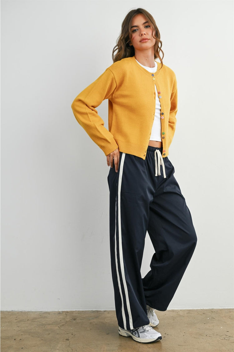 Striped Drawstring Wide-Leg Cuffed Pants