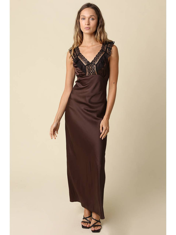 Mia Lace Trim Satin Maxi Dress