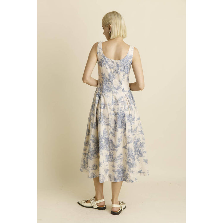 Blue Toile Midi Dress