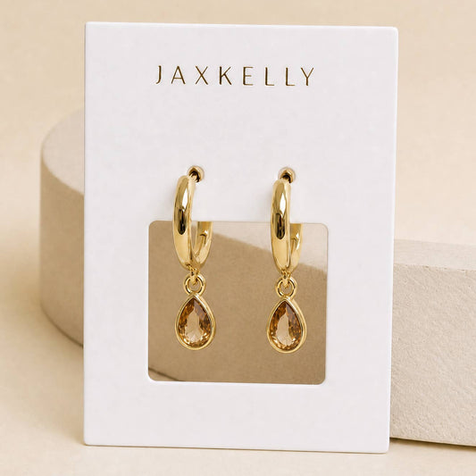 JaxKelly Teardrop Charm Hoop - Champagne Cz