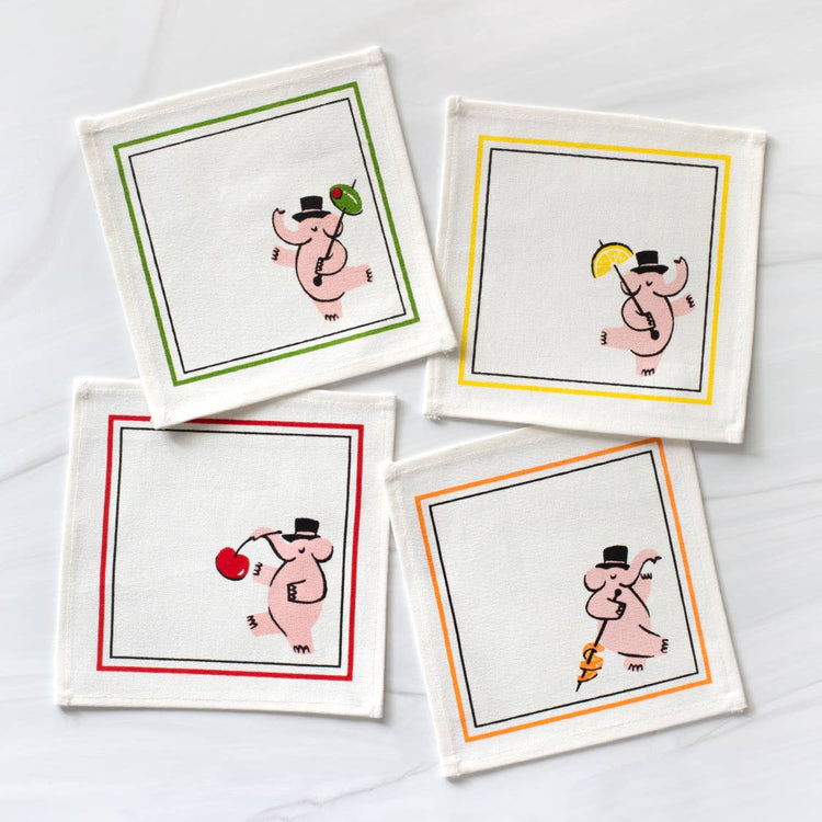Pink Elephants Cocktail Napkin Set