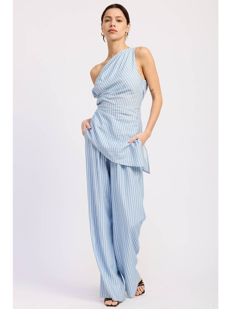 Blue Striped Asymmetrical Tunic Top