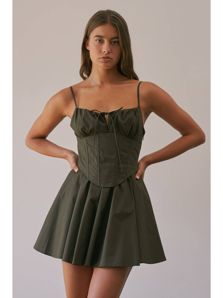 Corset Top Detail Front Tie Mini Dress