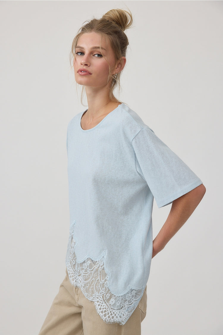 Slub Knit Lace Hem Tee