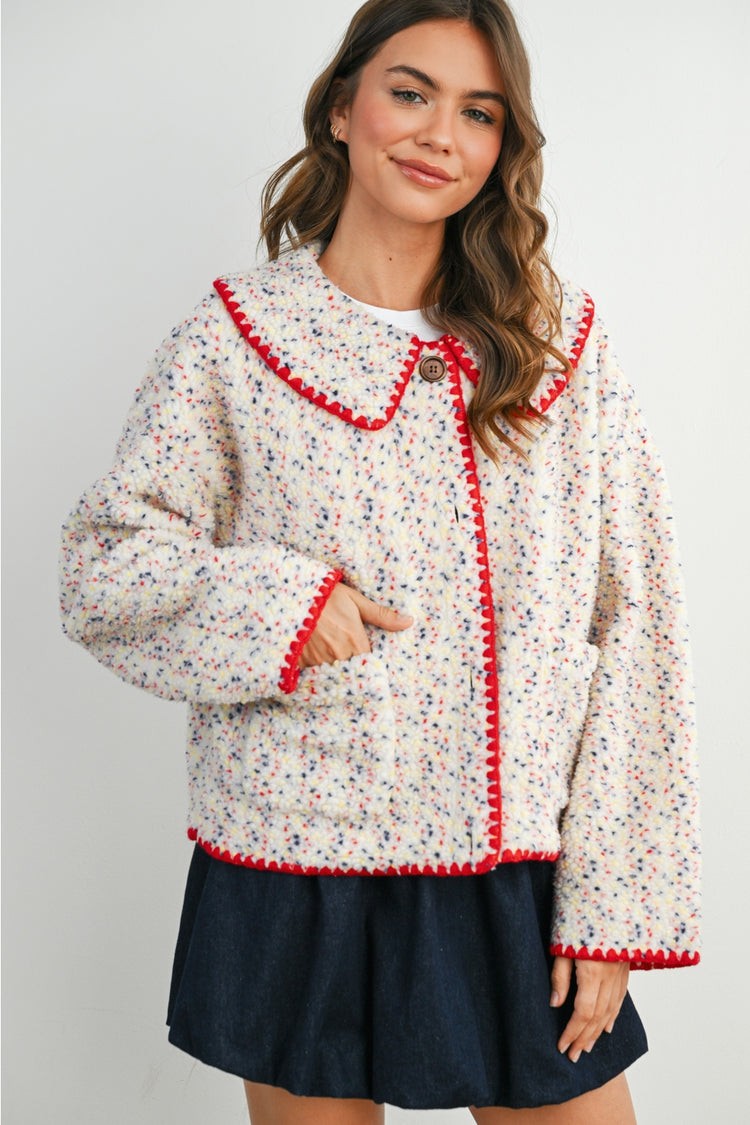 Multi Color Buttoned Fleece Puffer Jacket