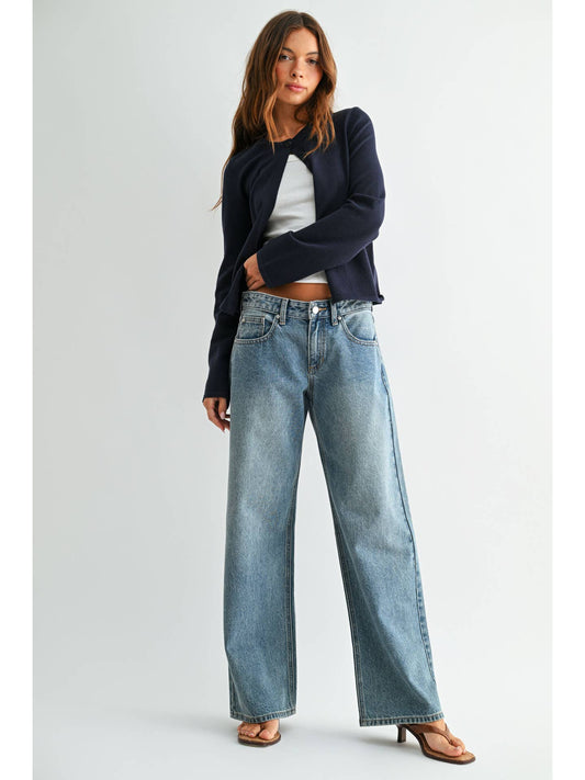 Non Stretch Baggy Wide Leg Denim Jeans