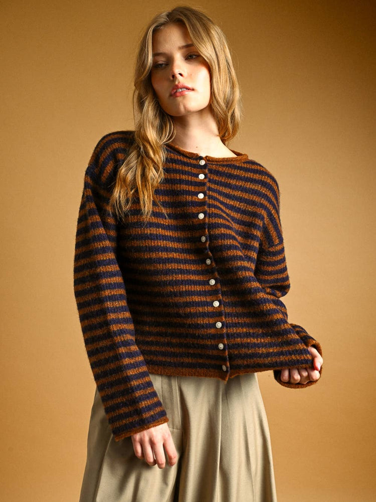 Striped Button Front Sweater Cardigan