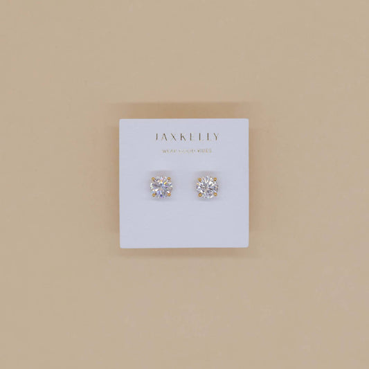 JaxKelly Round Gemstone Earrings in Clear CZ