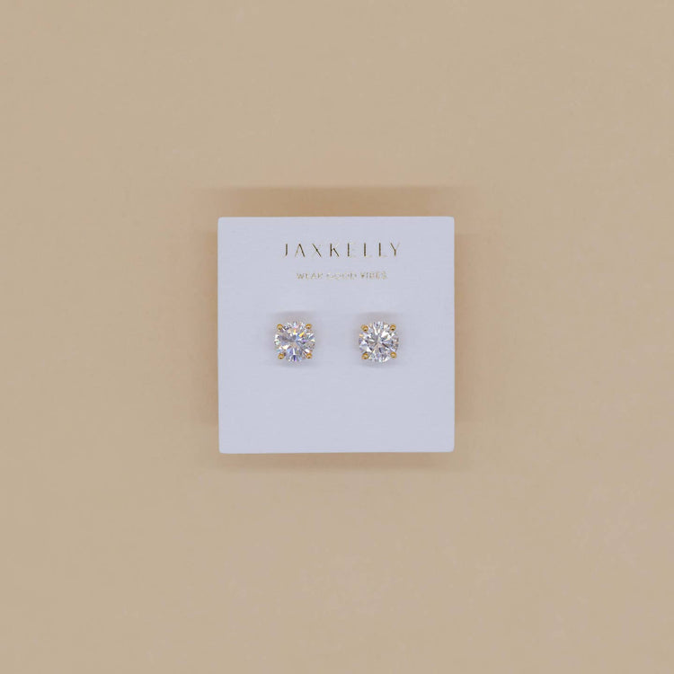 JaxKelly Round Gemstone Earrings in Clear CZ