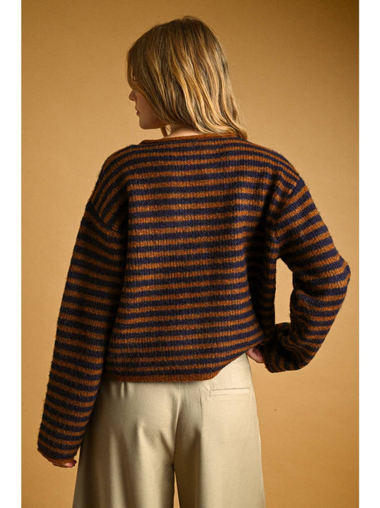 Striped Button Front Sweater Cardigan