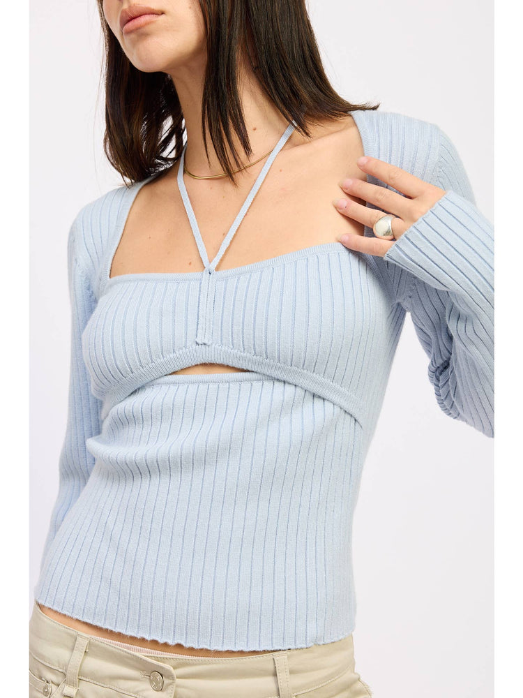 Squared Neck Knit Top with Cut Out Detail