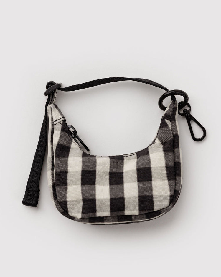 Baggu Crescent Bag Charm in Black and Cream Gingham