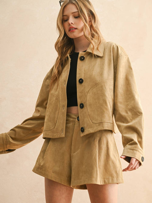 Camel Faux Suede Jacket