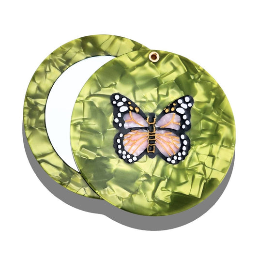 Hand-Painted Pink Butterfly Compact Mirror