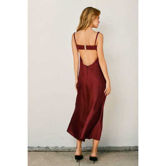 Dull Satin Lace Trim Slip Midi Dress
