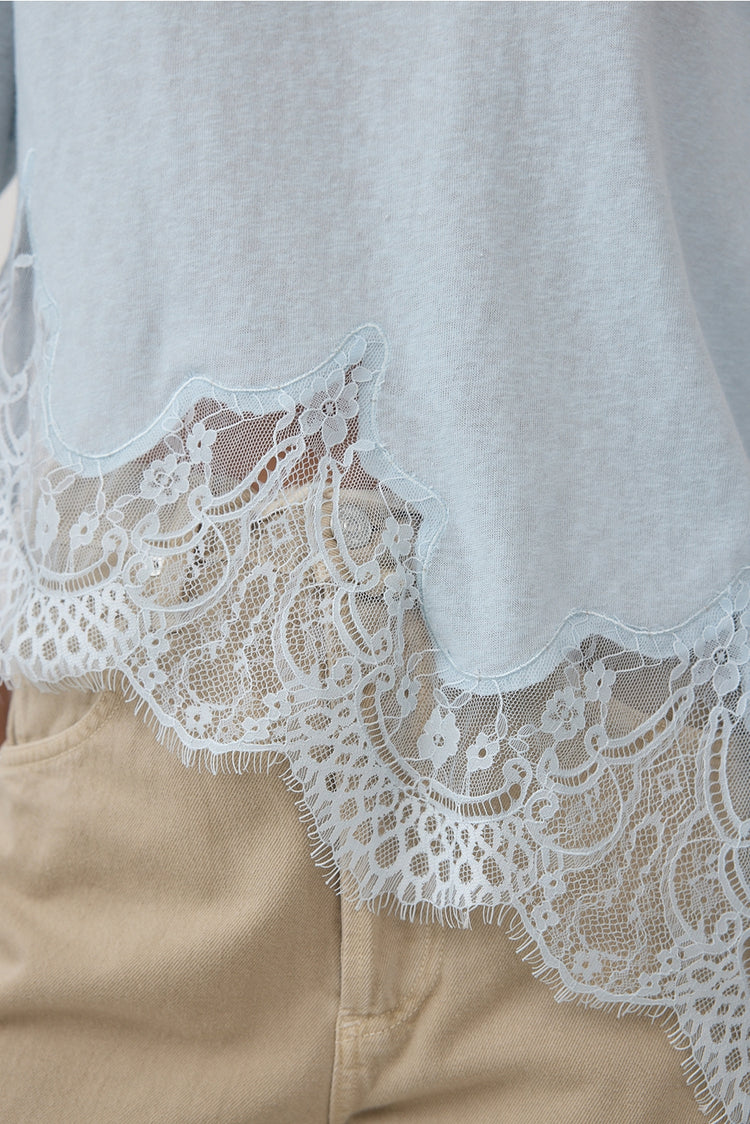 Slub Knit Lace Hem Tee