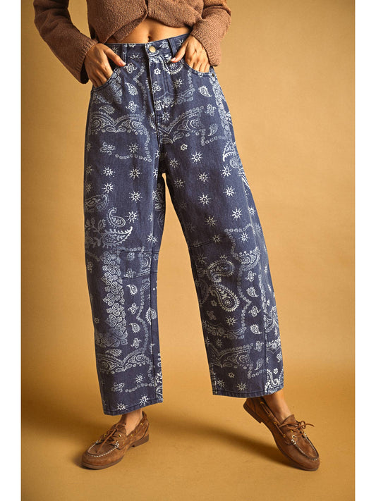 Paisley Print Washed Pants