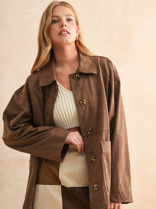 Suede Button Front Jacket