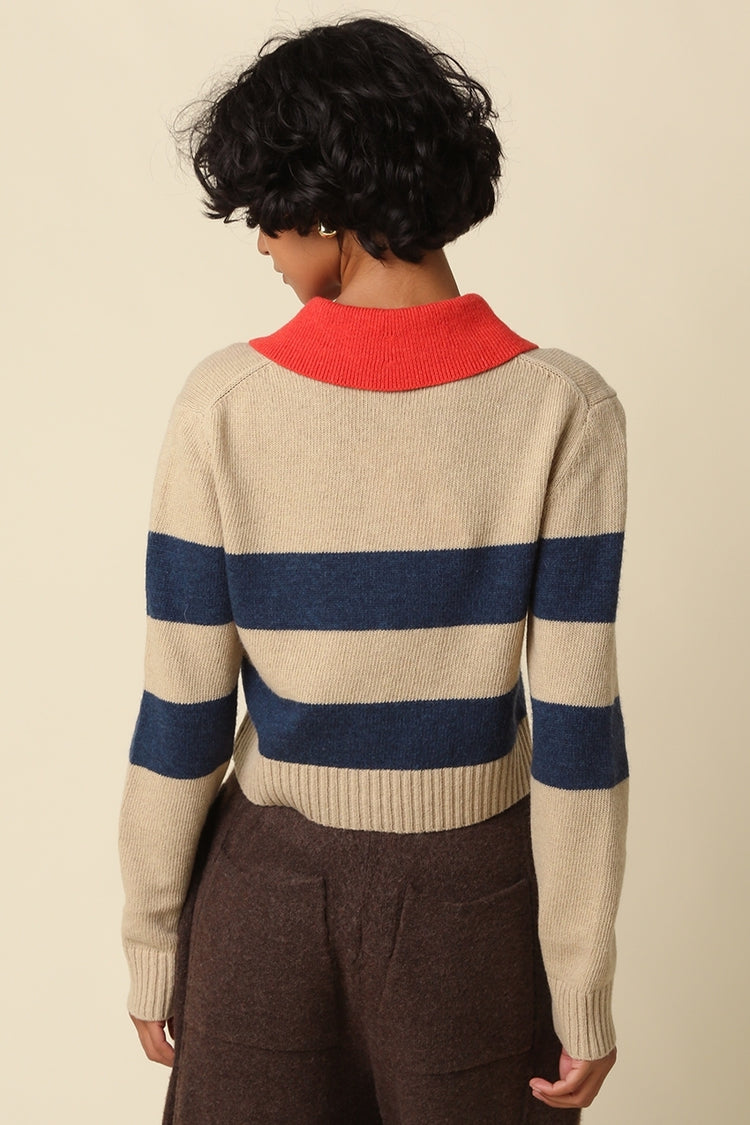 Nia Contrast Collar Stripe Cardigan
