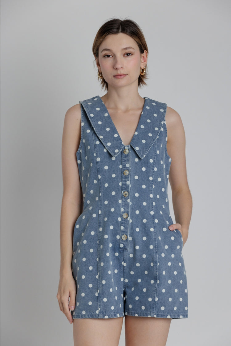 Sailor Collar Denim Romper