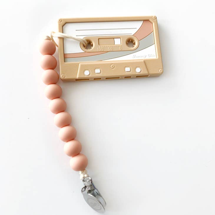 Cassette Tape Teether with Clip - Oatmeal