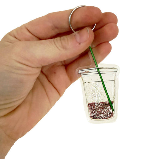Iced Coffee Liquid Glitter Sparkle Acrylic Keychain