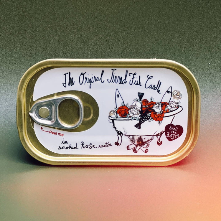 Tinned Fish Candle Smoked Rose Water Handmade Soy Wax