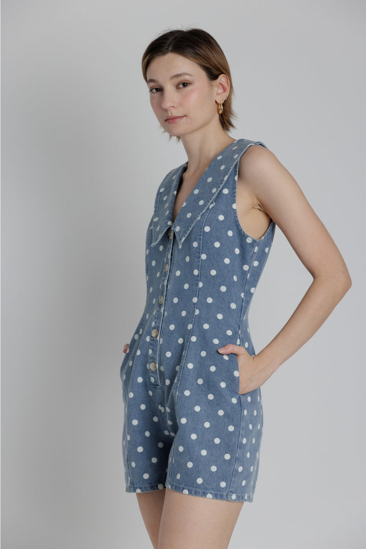 Sailor Collar Denim Romper