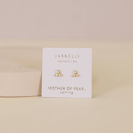 JaxKelly Trio Cluster Gold Earrings - Pearl