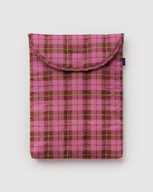 Puffy Laptop Sleeve 13"/14" in Azalea Pink Tartan