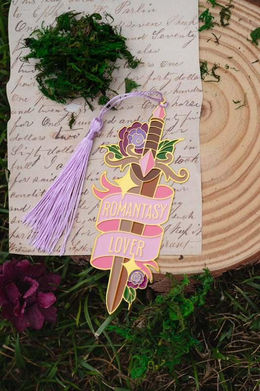 Romantasy Lover Sword Metal Bookmark