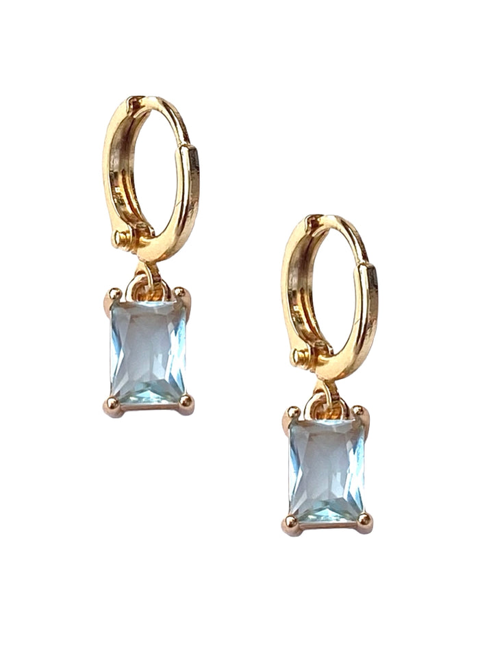 Aquamarine Gem Huggie Hoop Earrings