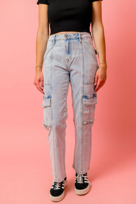 High Rise Straight Cargo Jeans