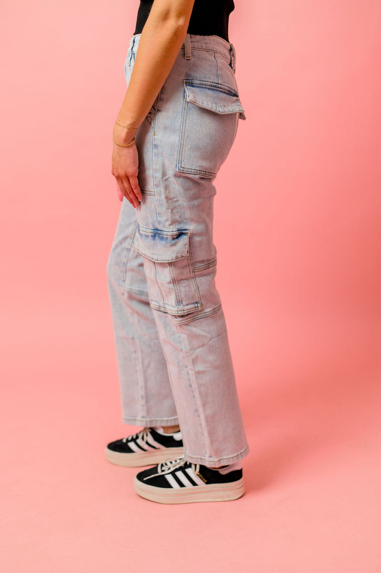 High Rise Straight Cargo Jeans