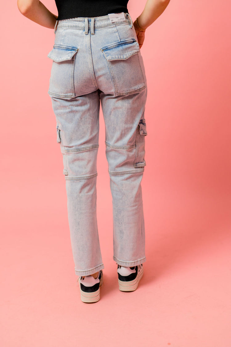 High Rise Straight Cargo Jeans