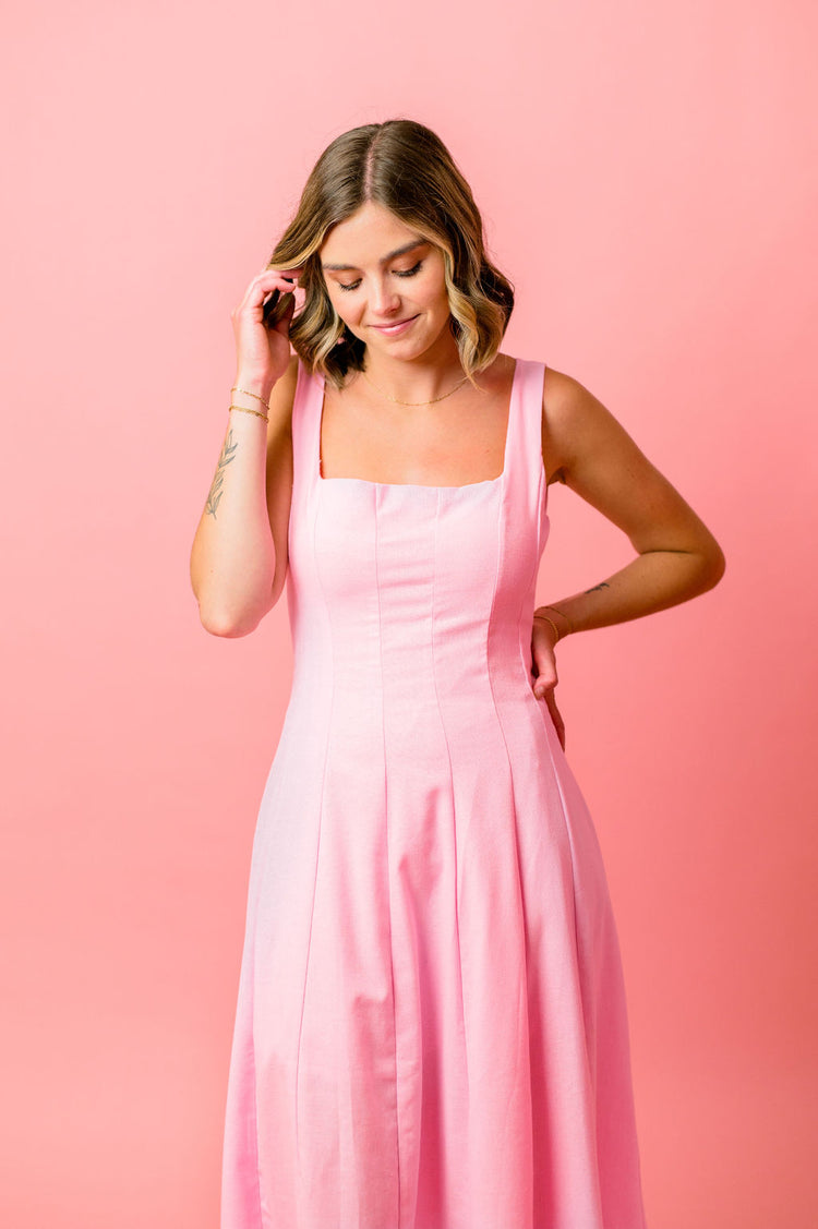 Linen Pink Midi Dress