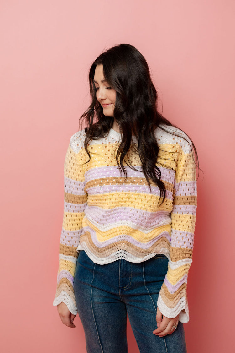 Multi Color Scallop Hem Sweater