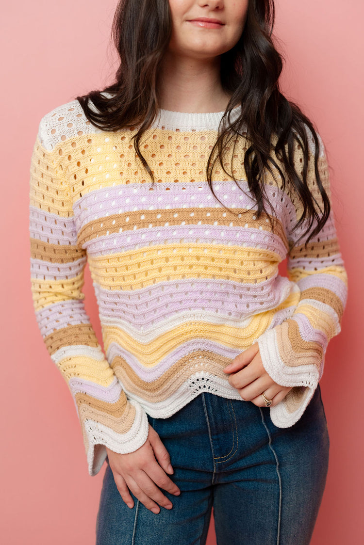 Multi Color Scallop Hem Sweater