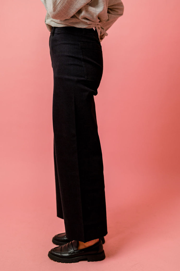 Faded Black Wide Leg Denim Pants