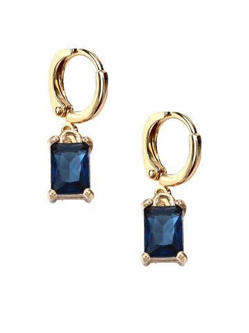 Blue Sapphire Gem Huggie Hoop Earrings