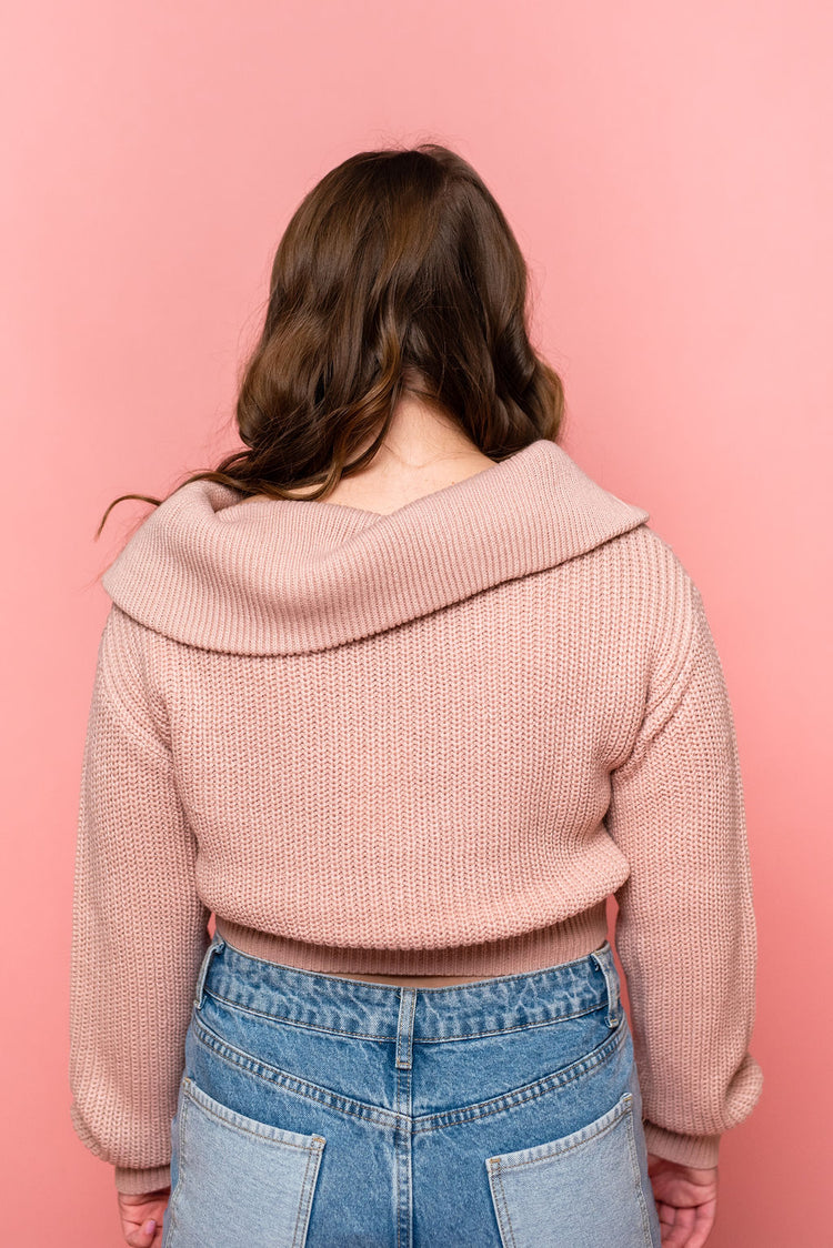 Wide Collar Zipper Detailed Sweater