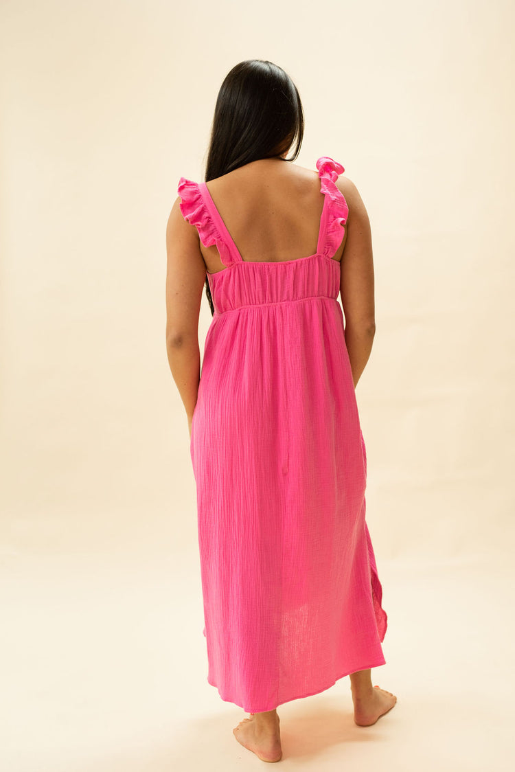 Pink V-Neck Side Slit Dress