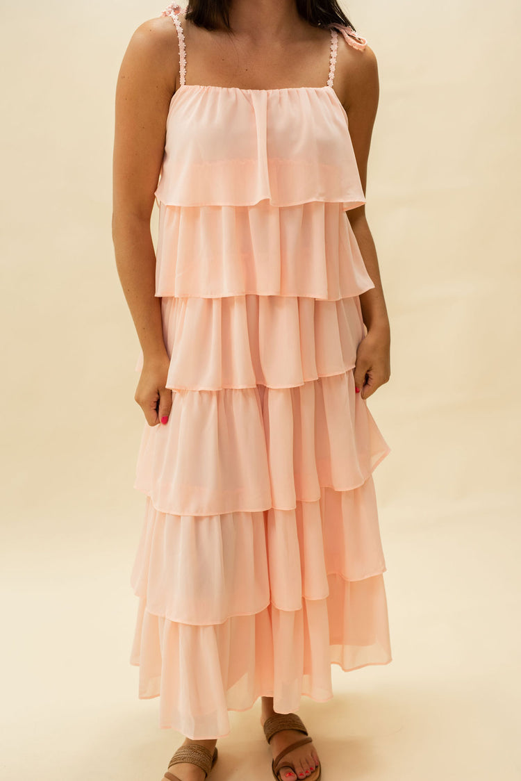 Ruffle Tiered Midi Dress in Pink