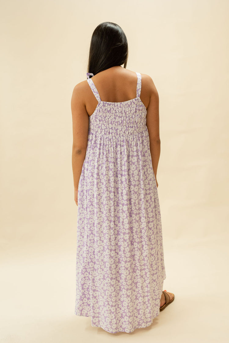 Flower Print Tie Shoulder Sun Dress in Lavender