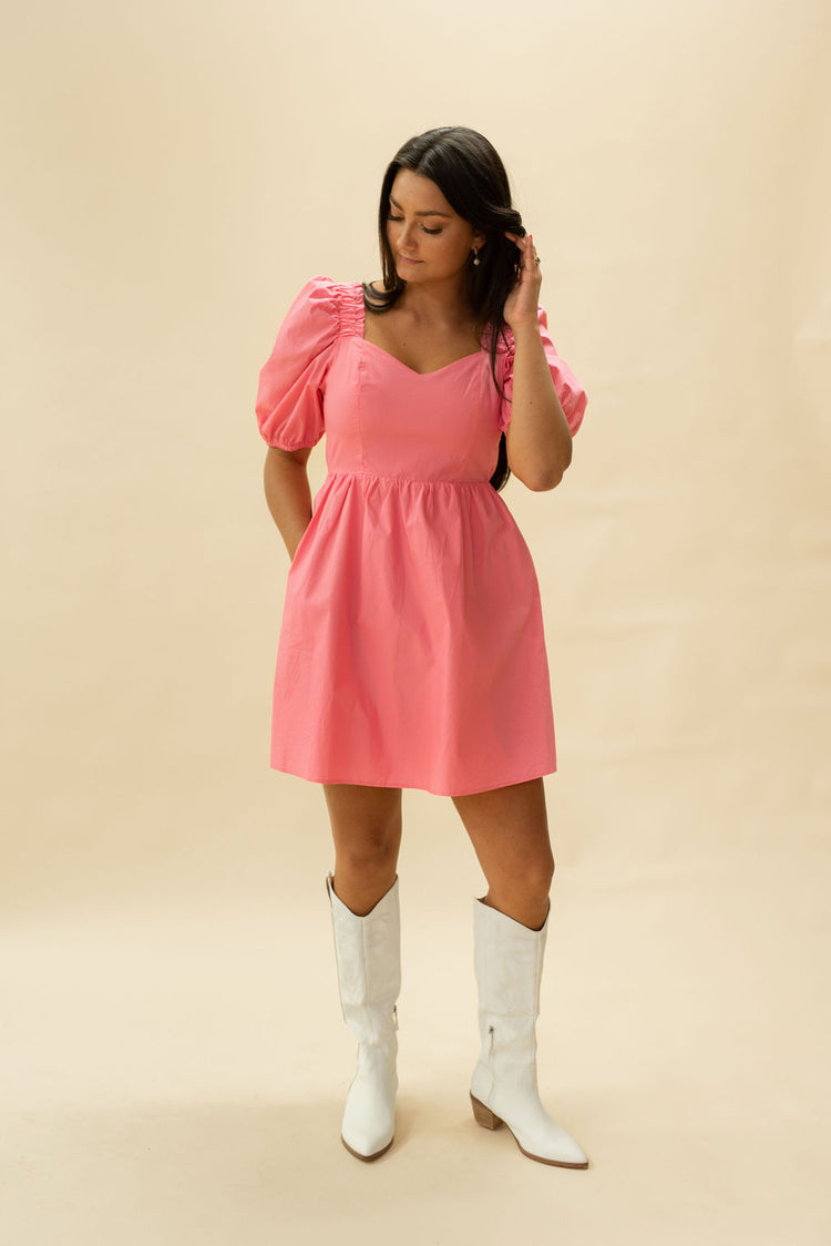Sweetheart Puff Sleeve Mini Dress in Pink